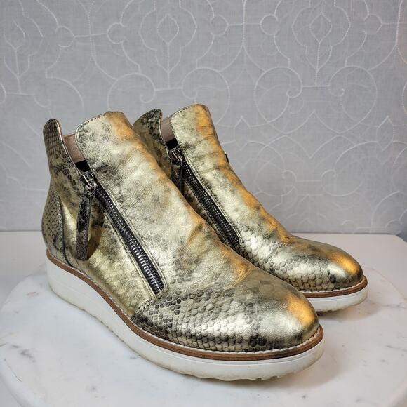SILENT D Anthro OHMY Booties EU 38 US 7.5 Gold Leather Snakeskin Zipper Ankle - Picture 6 of 14